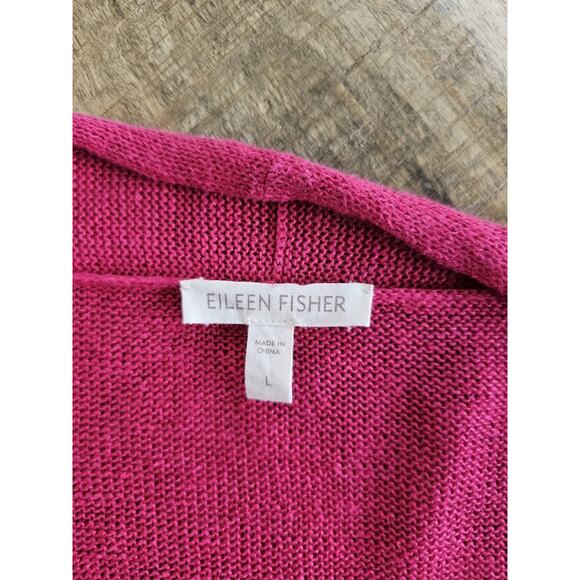Eileen Fisher 100% Linen Drape Front Open Cardigan Sweater Women's Size L Pink - Picture 6 of 9